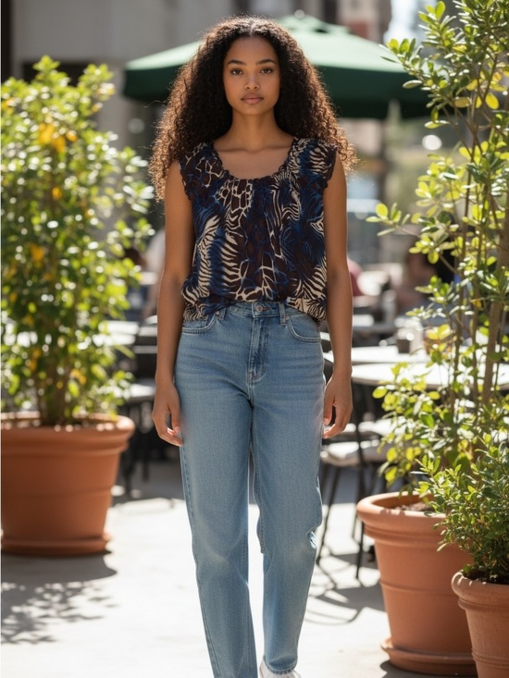 Animal Print Ruffle Top